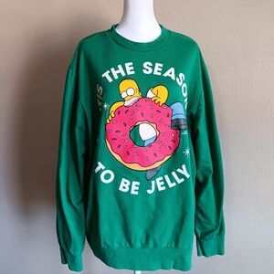 Homer Simpson Christmas Sweatshirt Green XL Holiday Jelly Donut Graphic Winter